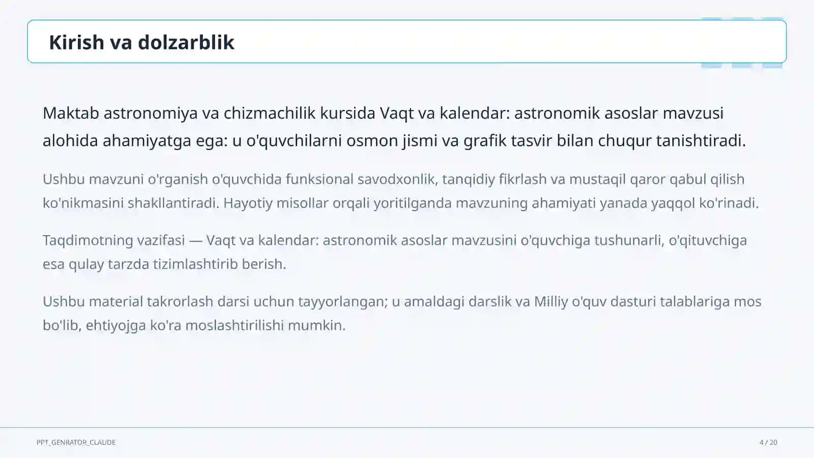 Vaqt va kalendar: astronomik asoslar (10-sinf) 4