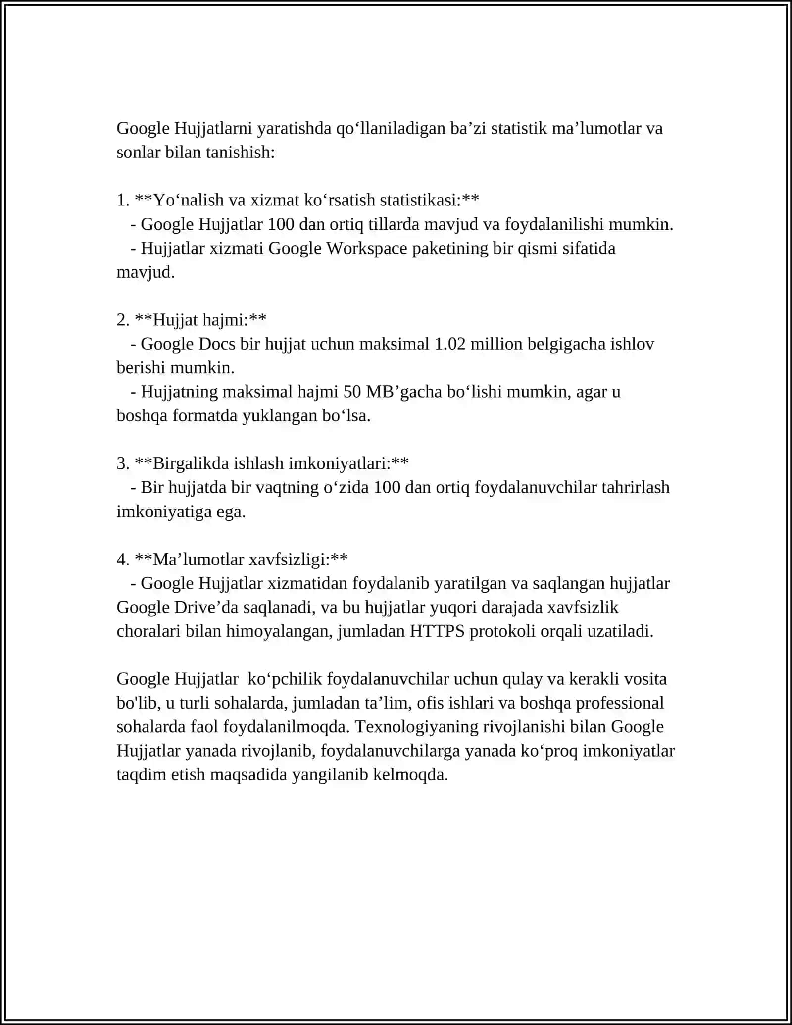 GOOGLE DOCSDA HUJJATNI BIRGALIKDA TAHRIRLASH 4