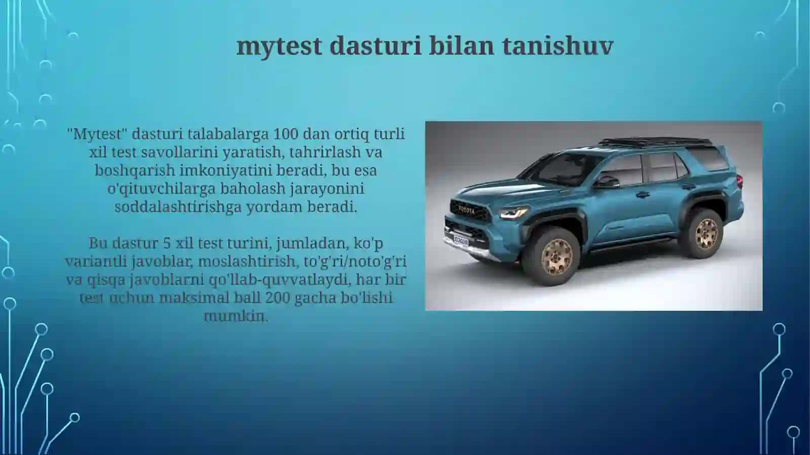 Mytest dasturi bilan test yaratish 4