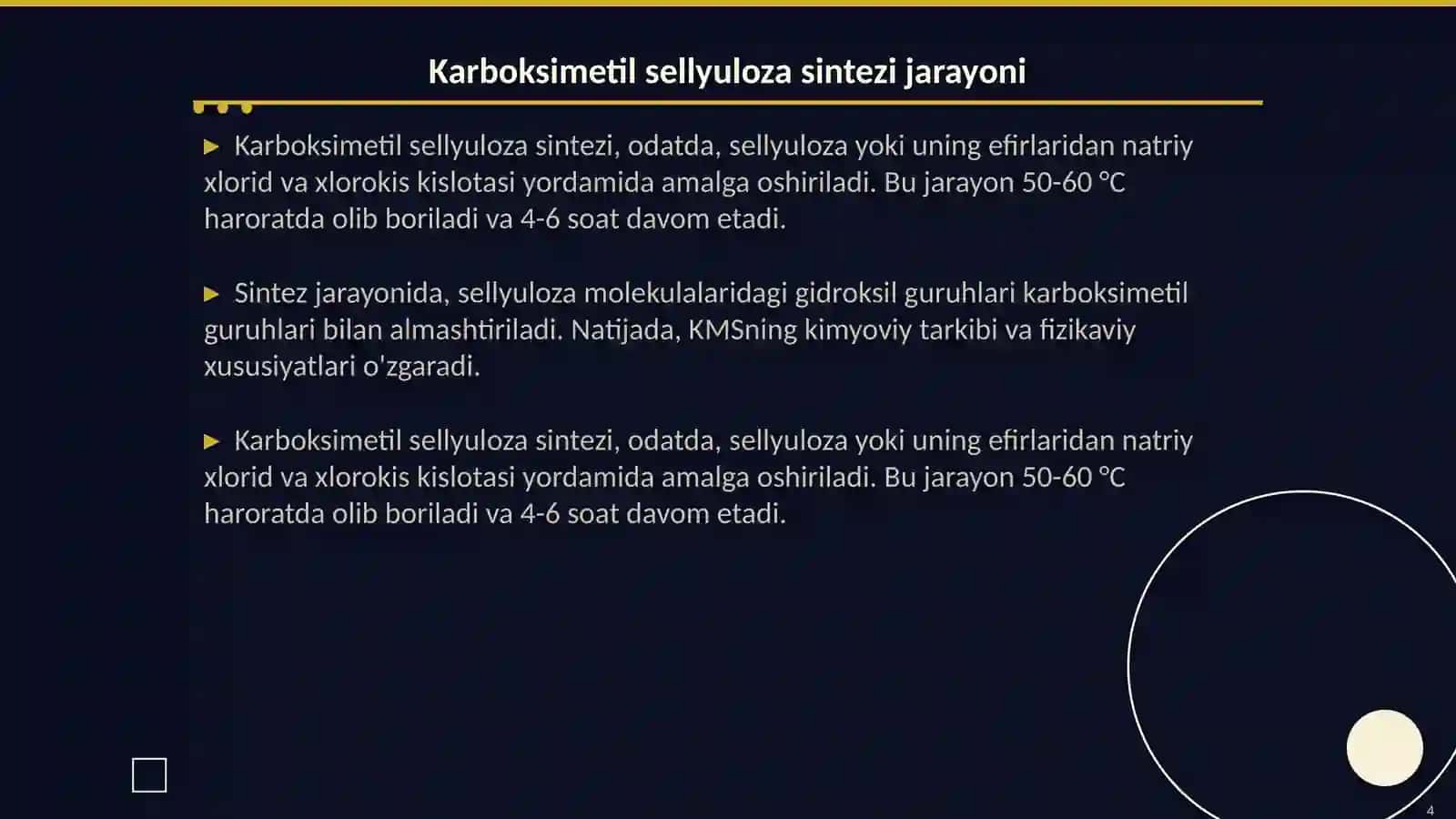 Karboksimetil sellyuloza sintezi va tozalash usullari 4