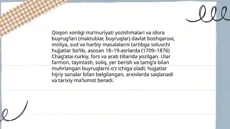 Qoqon xonligiga oid yozma manbalar 4