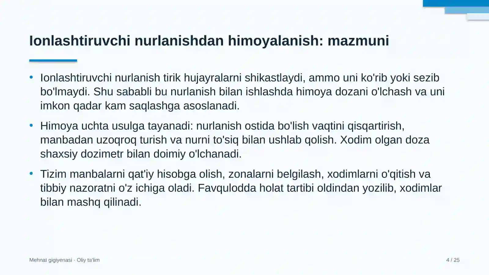 Ichki turizmda ish joyida ionlashtiruvchi nurlanishdan himoyalanish 4