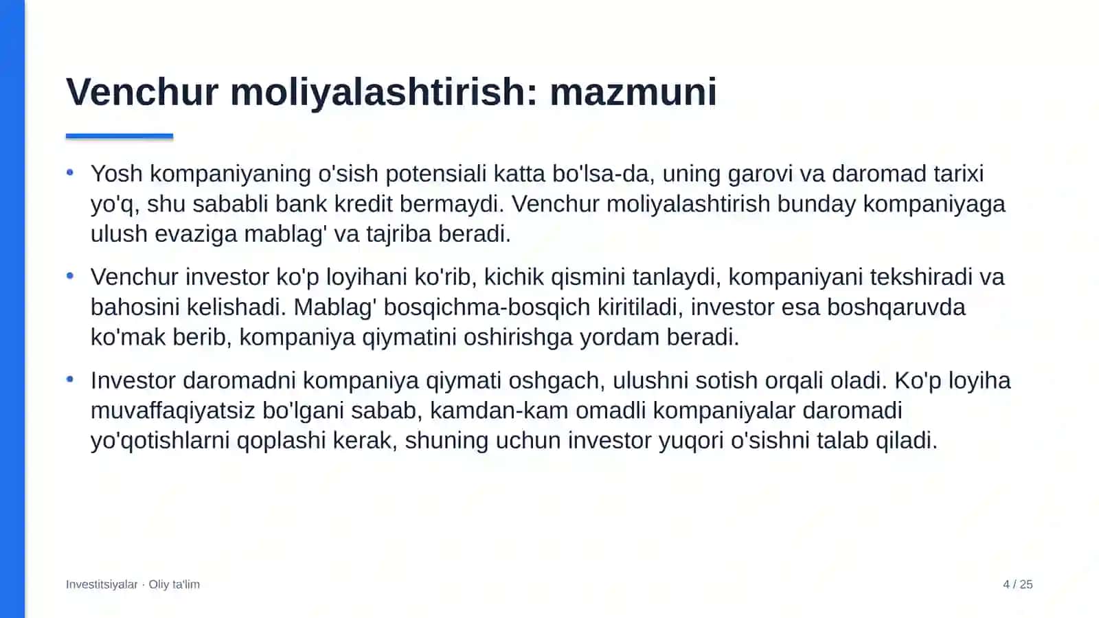[G'aznachilik tizimida venchur moliyalashtirish] 4
