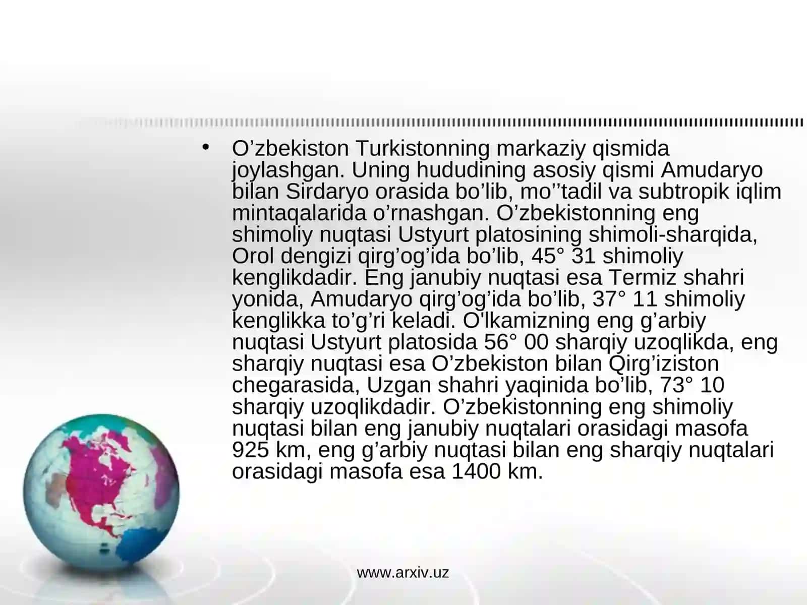 O’zbekistonning geografik o’rni 4