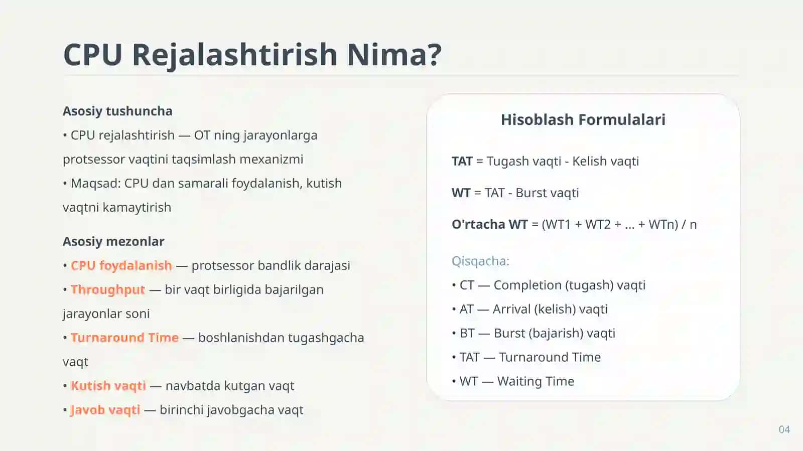 Rejalashtirish Algoritmlari 4