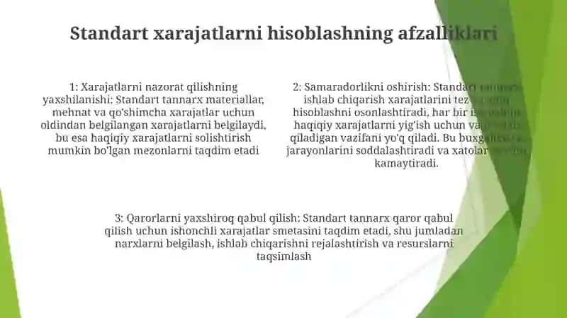 Mahsulot Tannarxini Kalkulyatsiya Qilishning Standart Kost Usuli 4