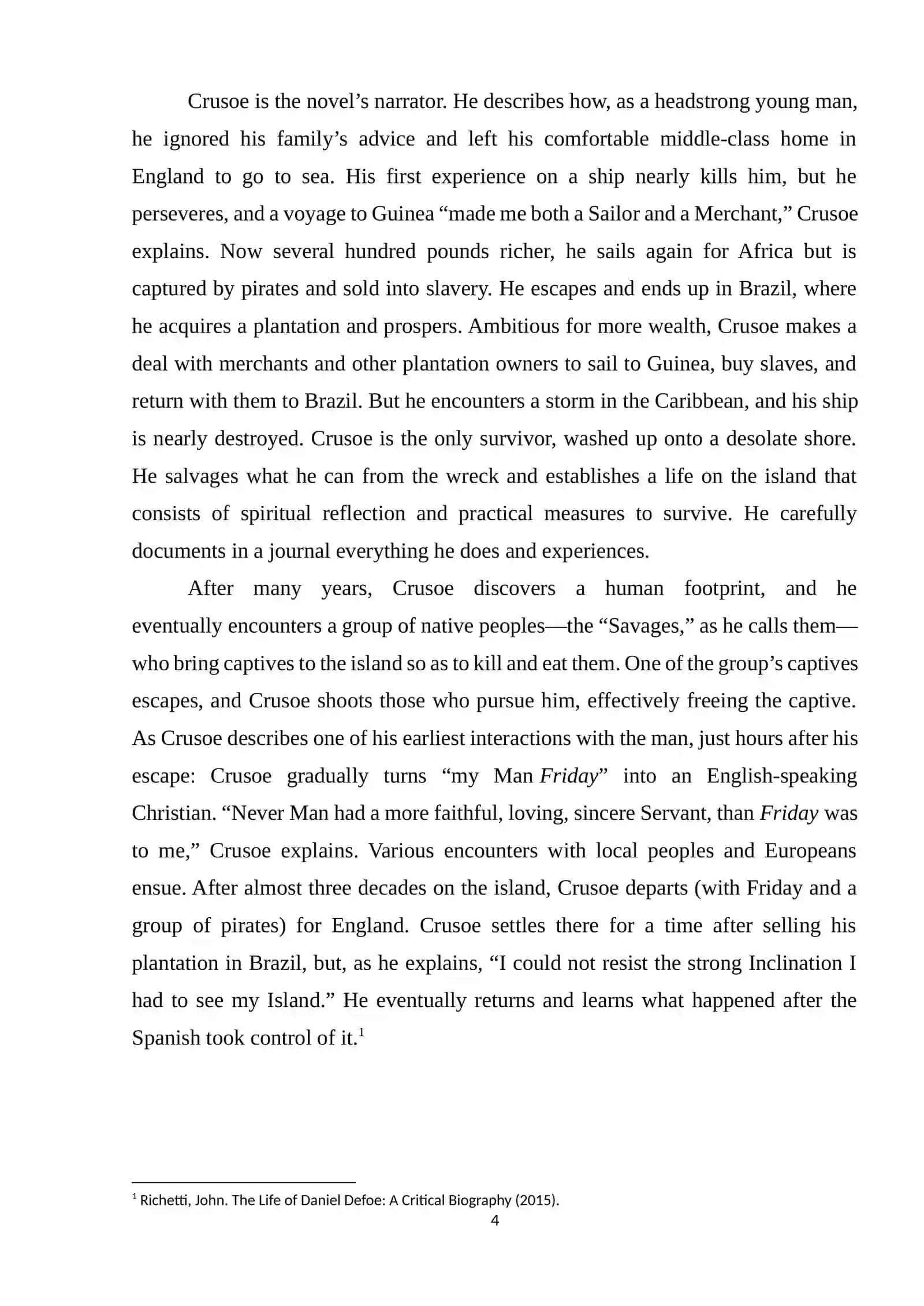 Course Paper on "Daniel Defoe and his work “Robinson Crusoe” 4
