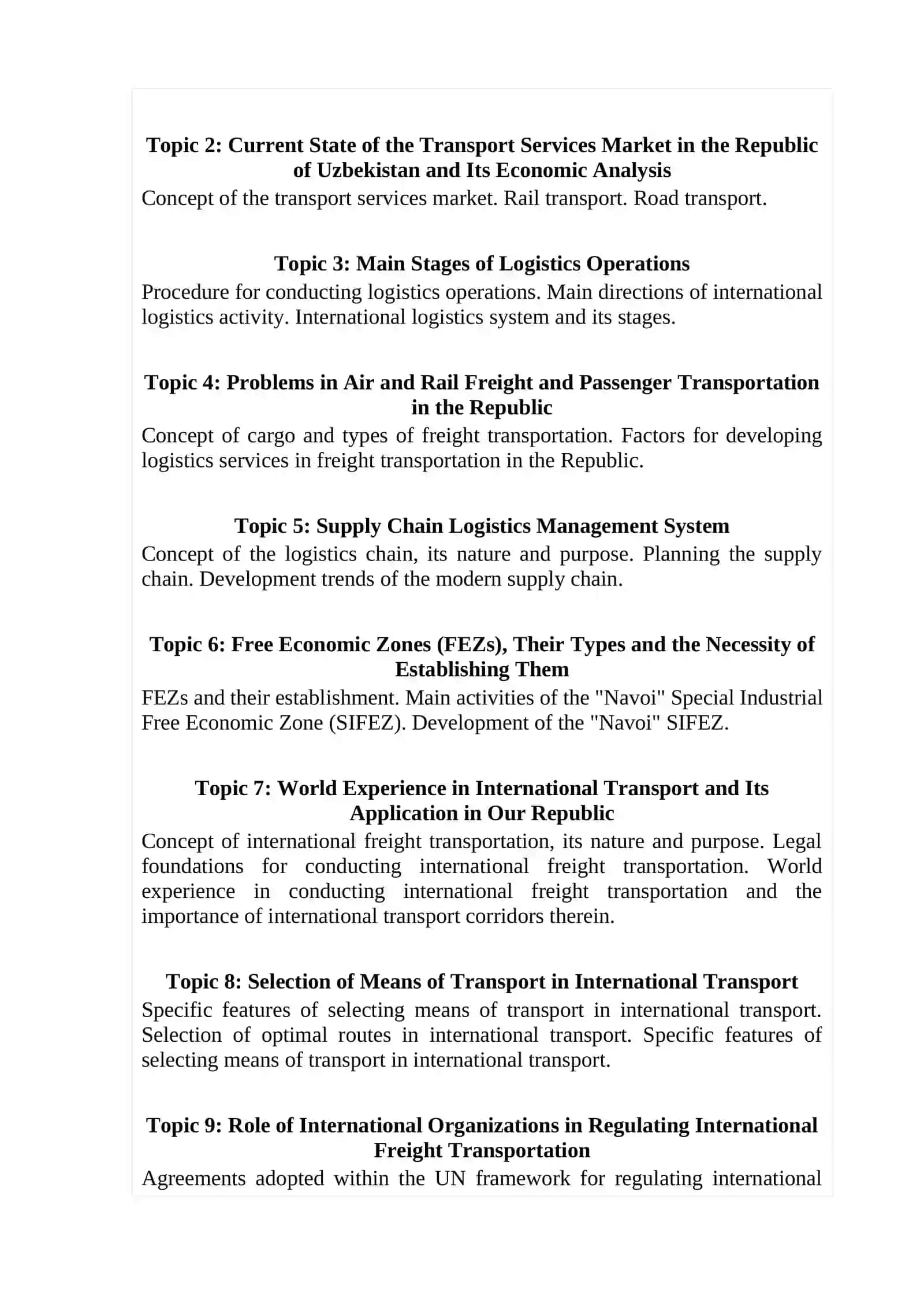 International Logistics Course 4