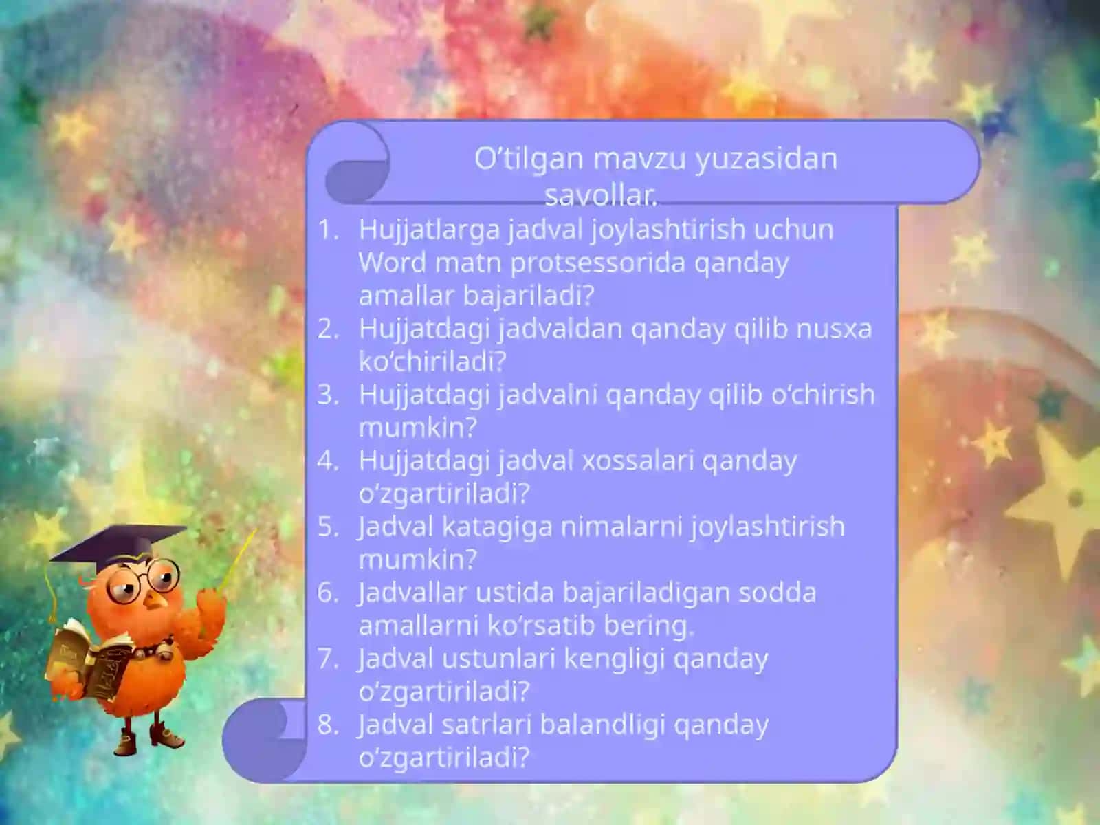 WORDDA JADVALLAR USTIDA AMALLAR 4