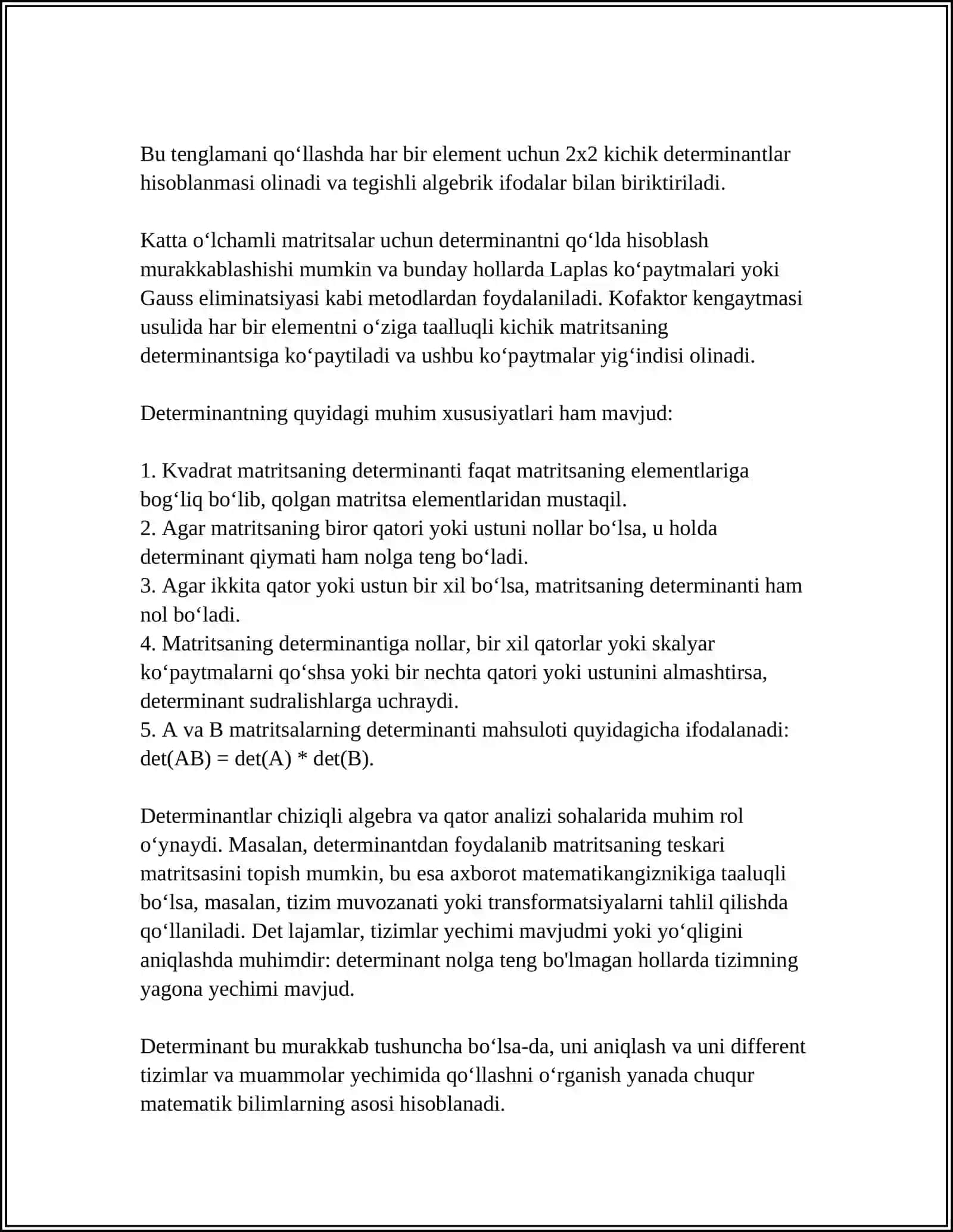 DETERMINANTLAR NAZARIYASI 4