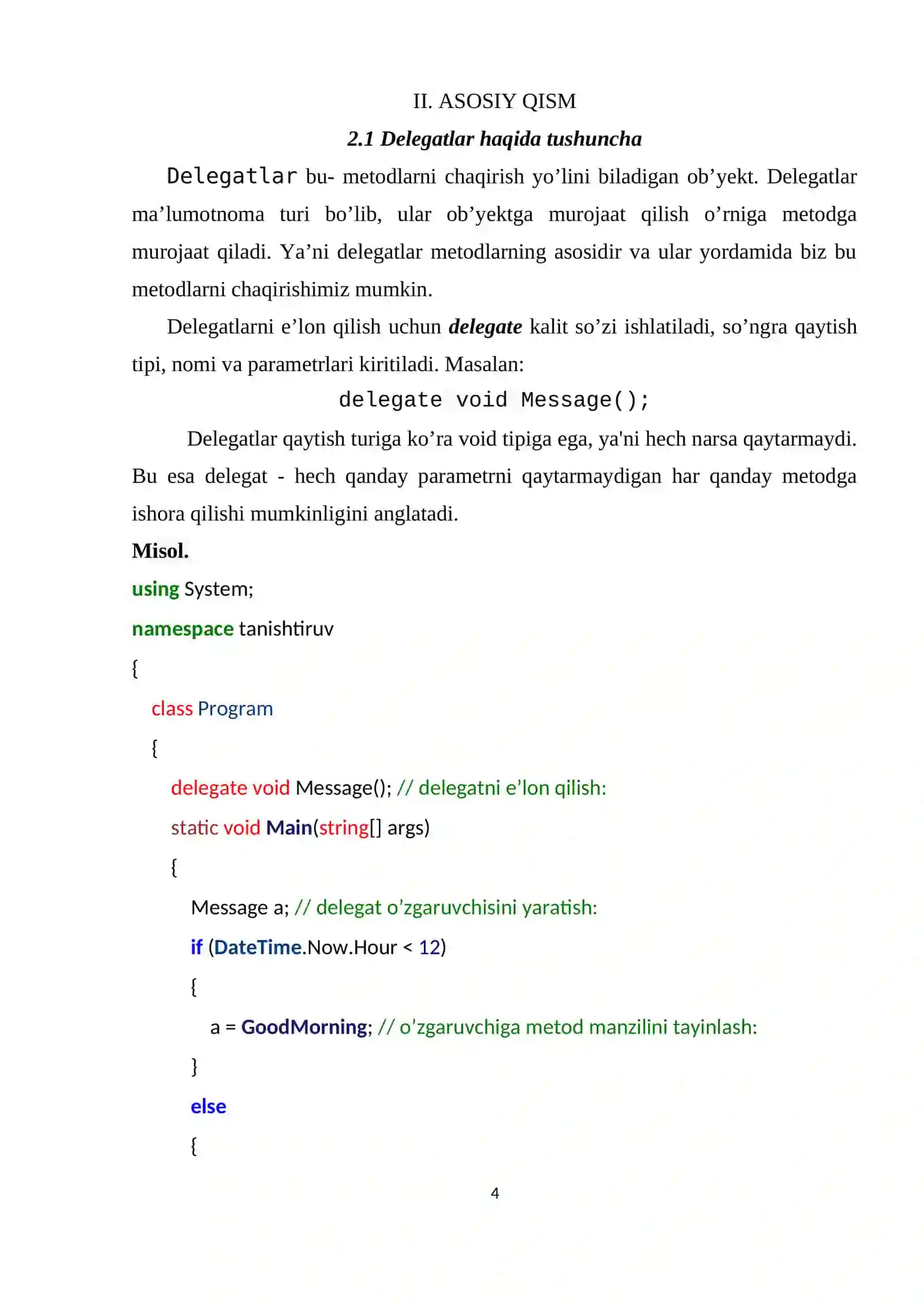 C# dasturlash tilida delegatlar bilan ishlash 4
