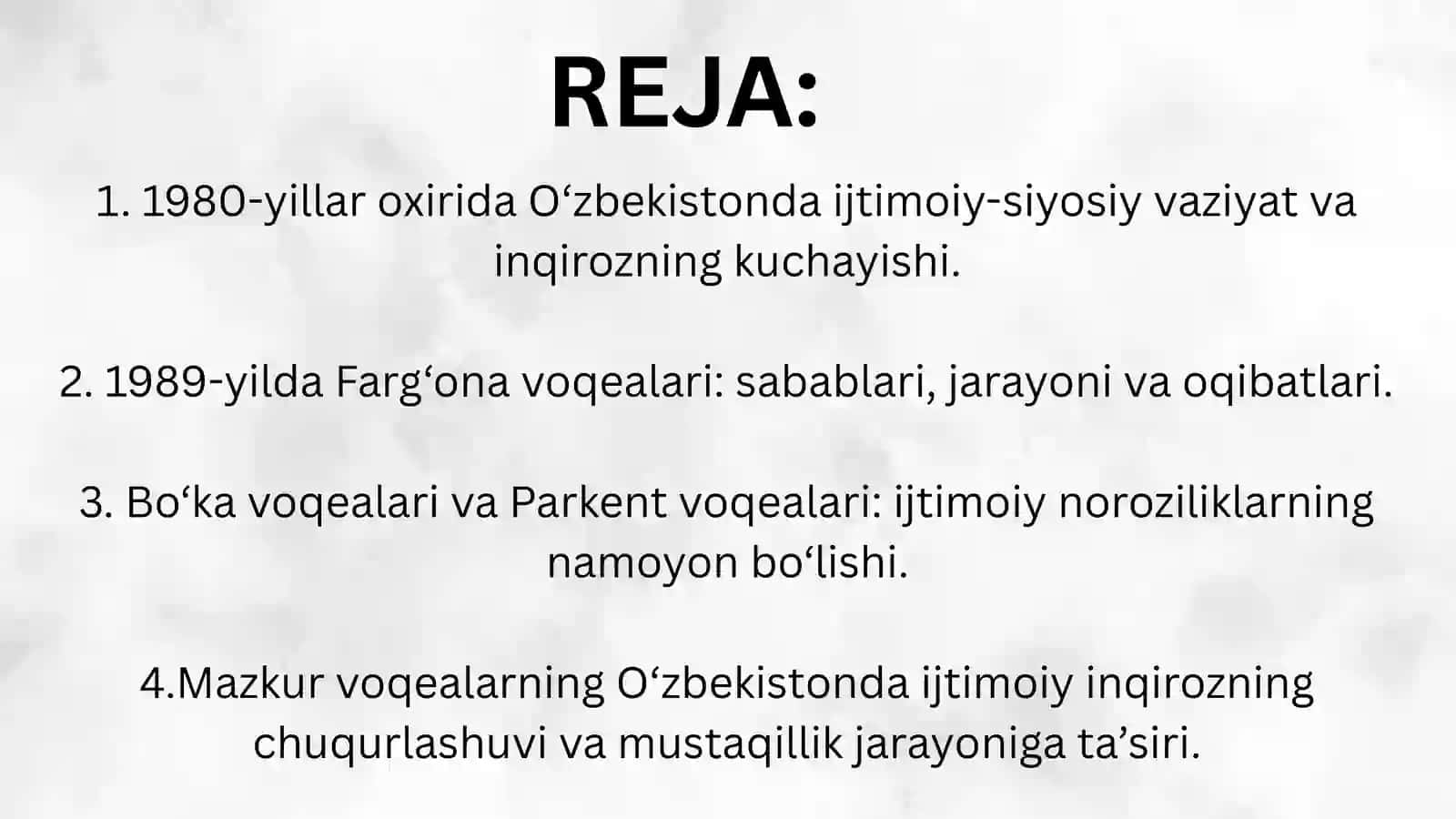 FARG‘ONA, BO‘KA, PARKENT VOQEALARI. O‘ZBEKISTONDA IJTIMOIY INQIROZNING AVJ OLISHI 4