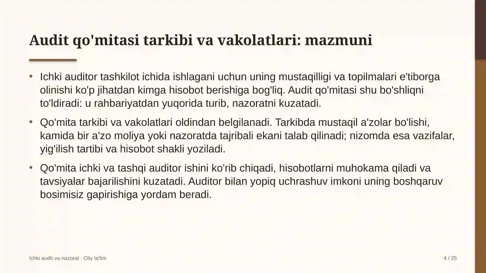 Audit qo'mitasi tarkibi va vakolatlari: mohiyati 4