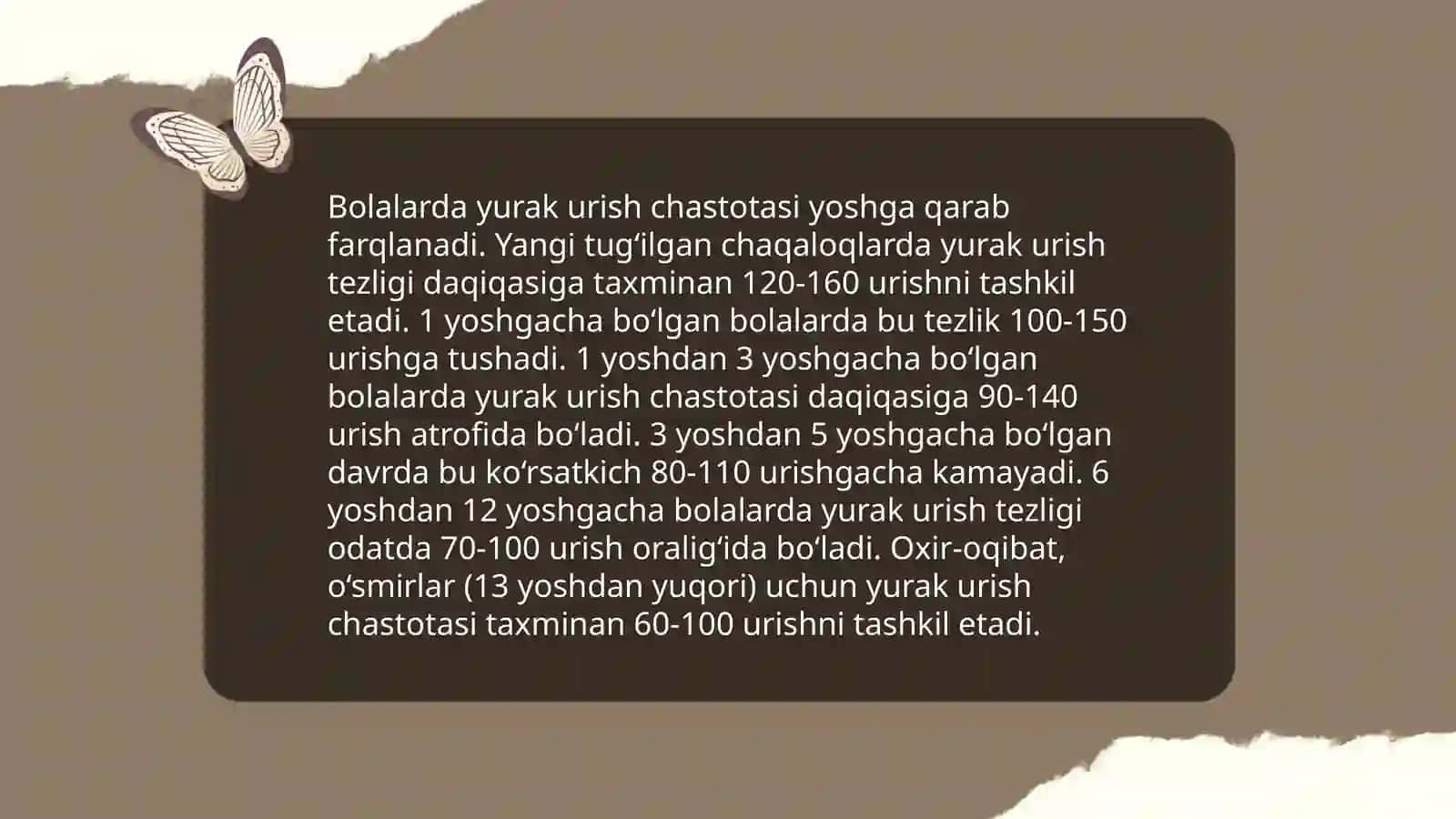 Turli yoshdagi bolalarda me'yorda va jismoniy ishdan keyingi yurak chastotasi, yurakning sistolik va minutlik hajmi 4