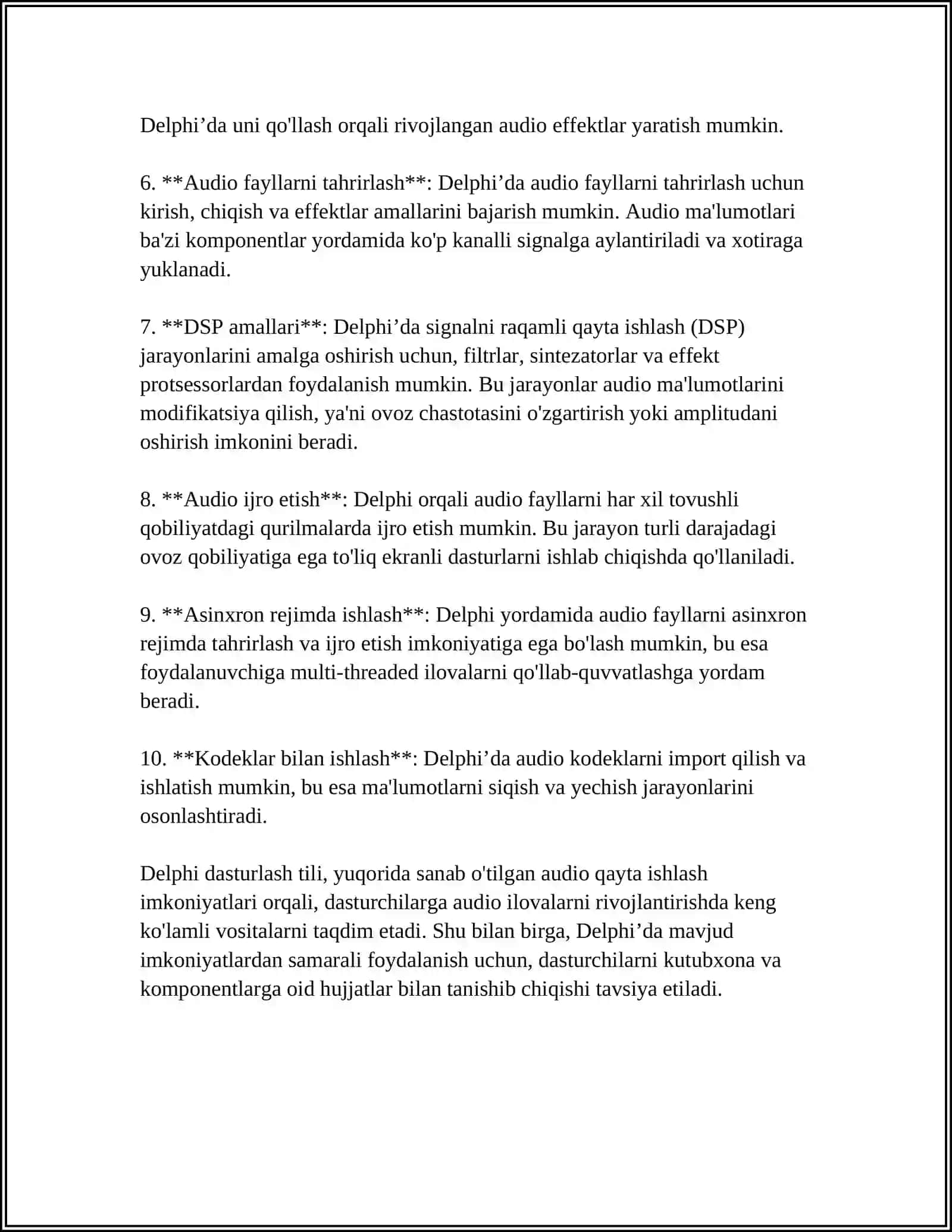 MAVZU: “EMBARCADERO RAD STUDIO DELPHI DASTURLASH 4