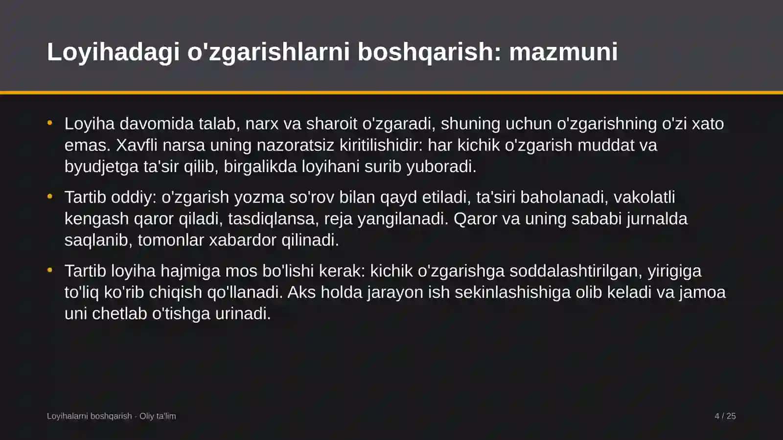 Televideniyeda loyihadagi o'zgarishlarni boshqarish 4