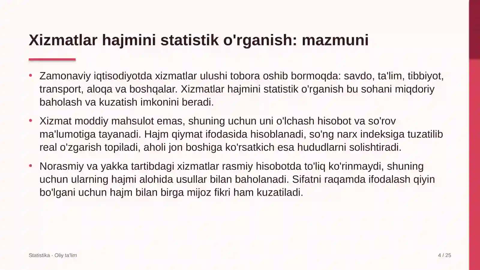Chakana savdoda xizmatlar hajmini statistik o'rganish 4