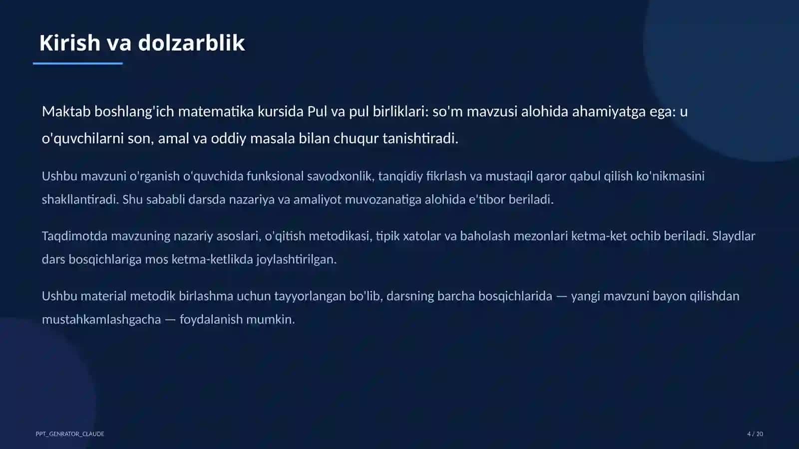 Pul va pul birliklari: so'm (2-sinf) 4