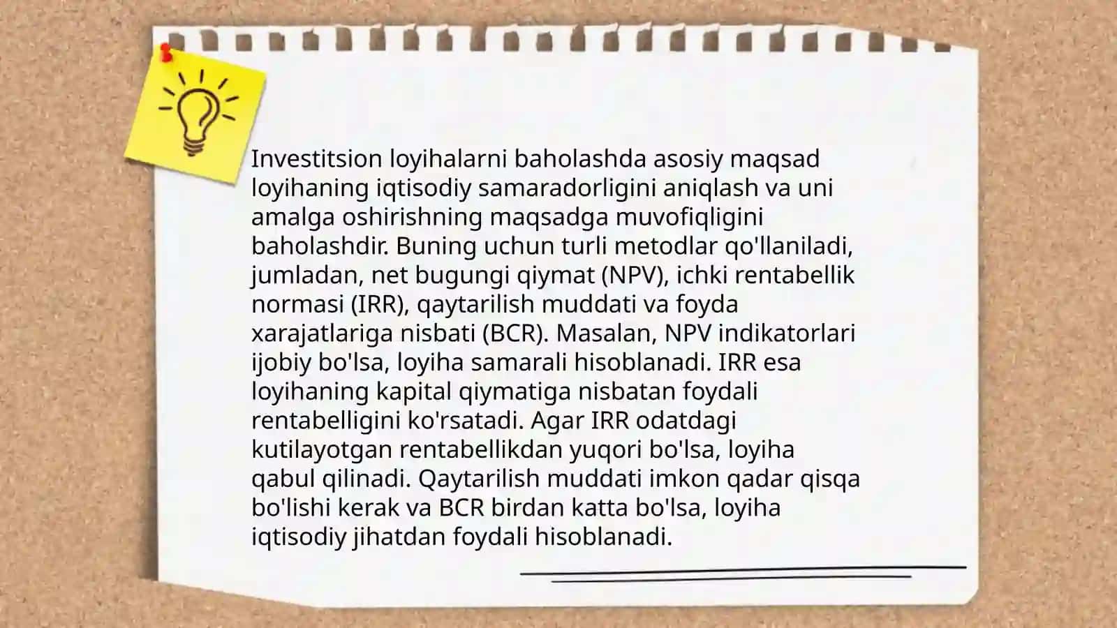 Sof joriy qiymat usullari bo‘yicha investitsion qarorlarni qabul qilish 4