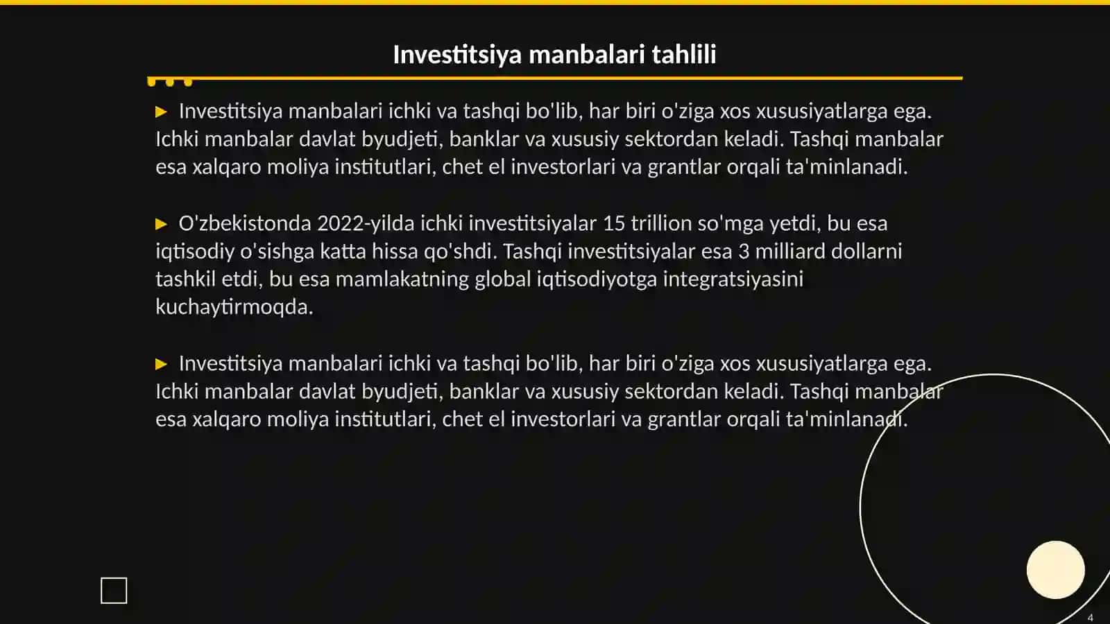 Investitsiya loyihalarini moliyalashtirish 4