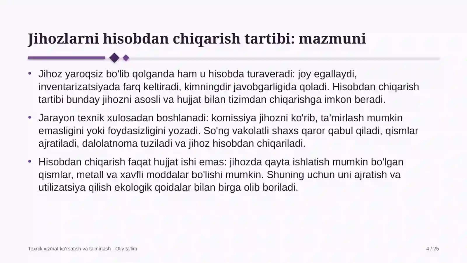 Gulchilikda jihozlarni hisobdan chiqarish tartibi 4