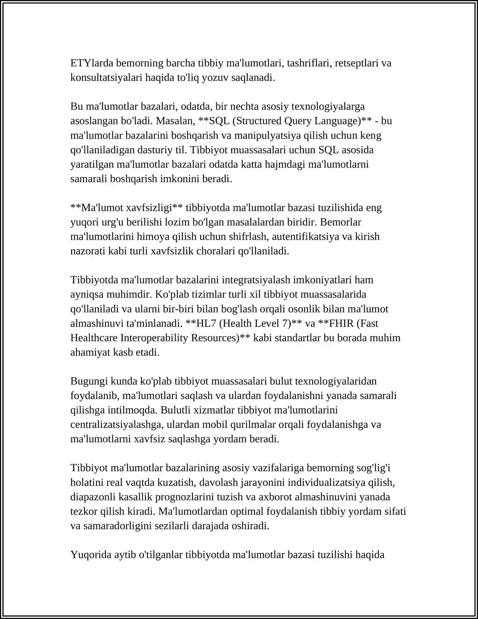 TIBBIY-BIOLOGIK MASALANI YESHISH MISOLIDA MALUMOTLARNI TASHKIL QILISH VA KIRITISH 4