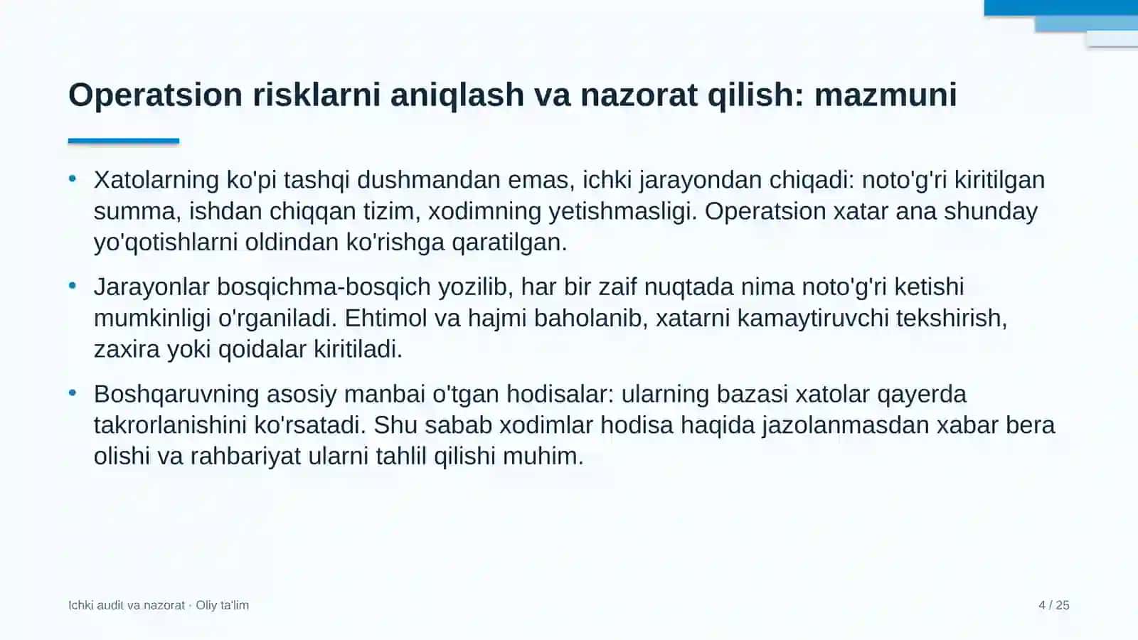 Avtomaktablarda operatsion risklarni aniqlash va nazorat qilish 4