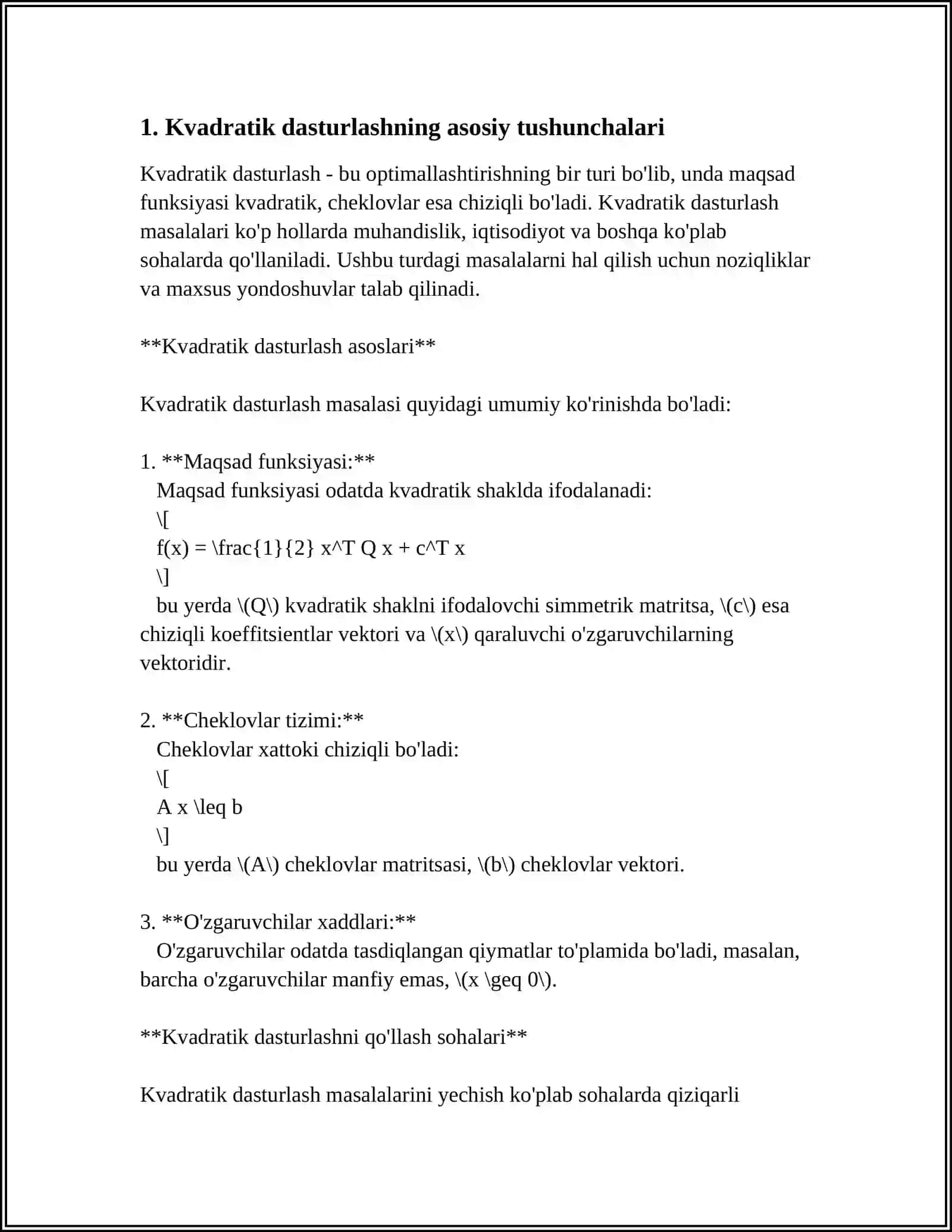 KVADRATIK PROGRAMMALASHTIRISH VA UNI YECHISH USULLARI 4
