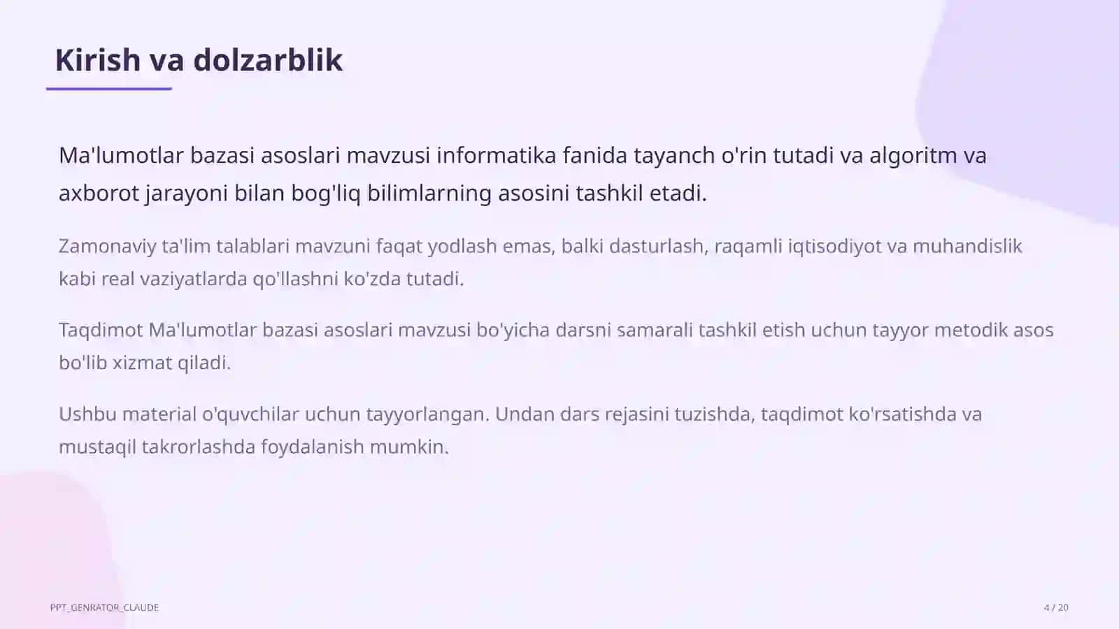Ma'lumotlar bazasi asoslari (9-sinf) 4