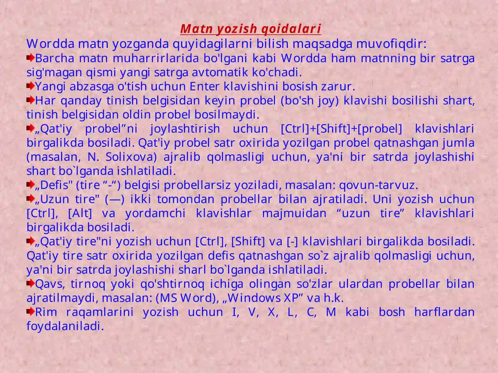 Wordda matn yozish qoidalari 4