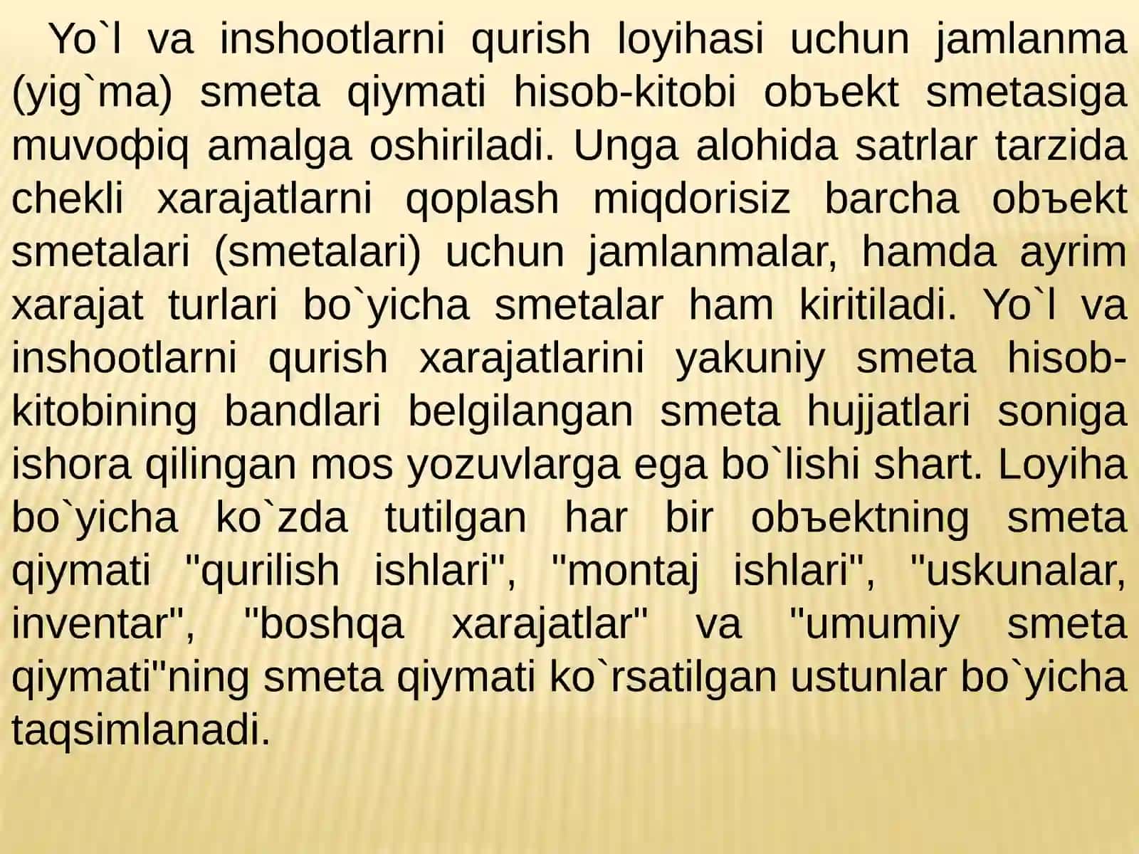 Qurilish qiymatining umumlashtirilgan smeta hisob-kitobi 4