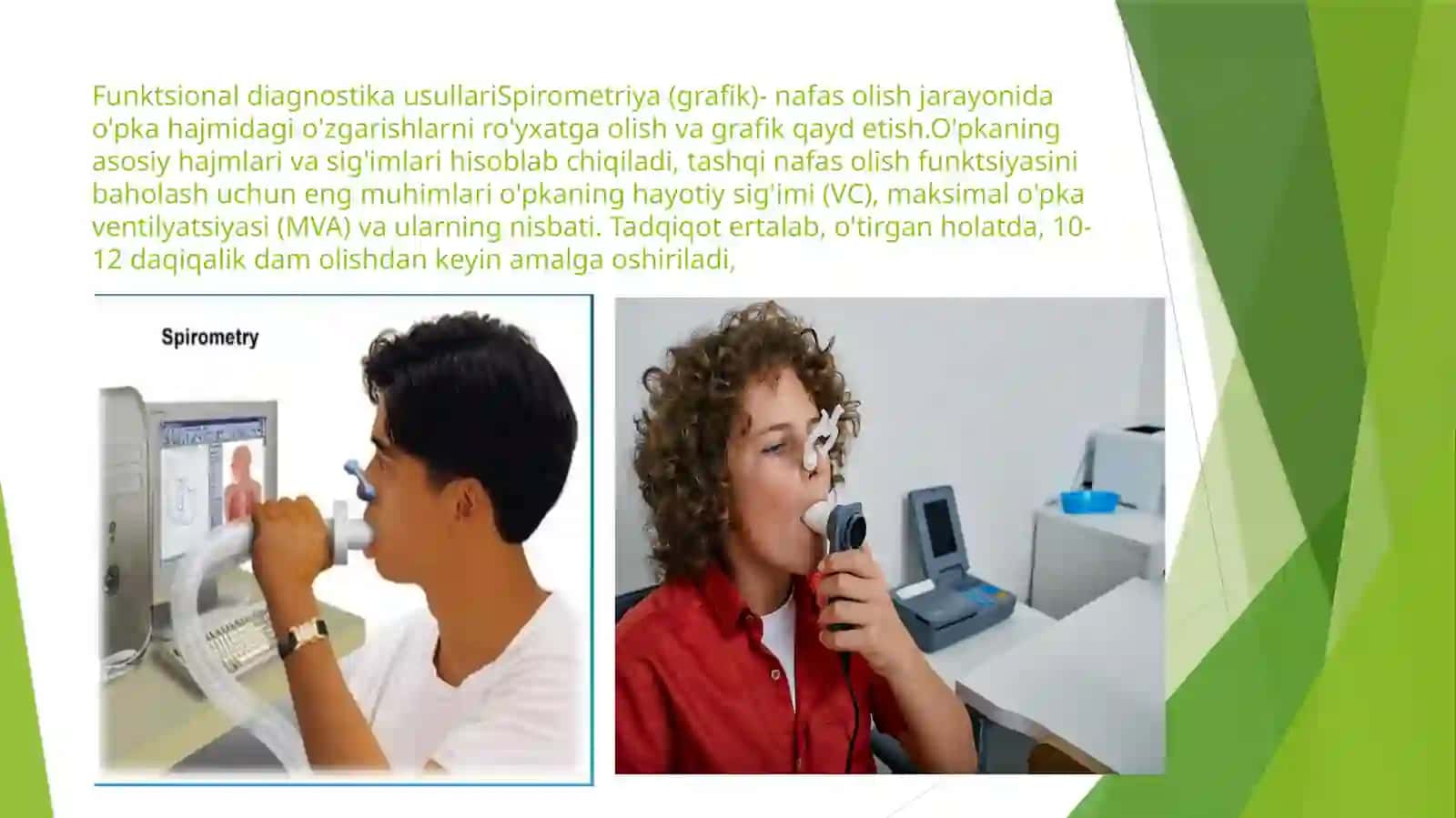Nafas a‘zolari kasalliklaridan funksional –instrumental tekshiruvlar(spirometriya,pnevmotaxometriya,oksigemometriya)natijalarini interpretsiyasi 4