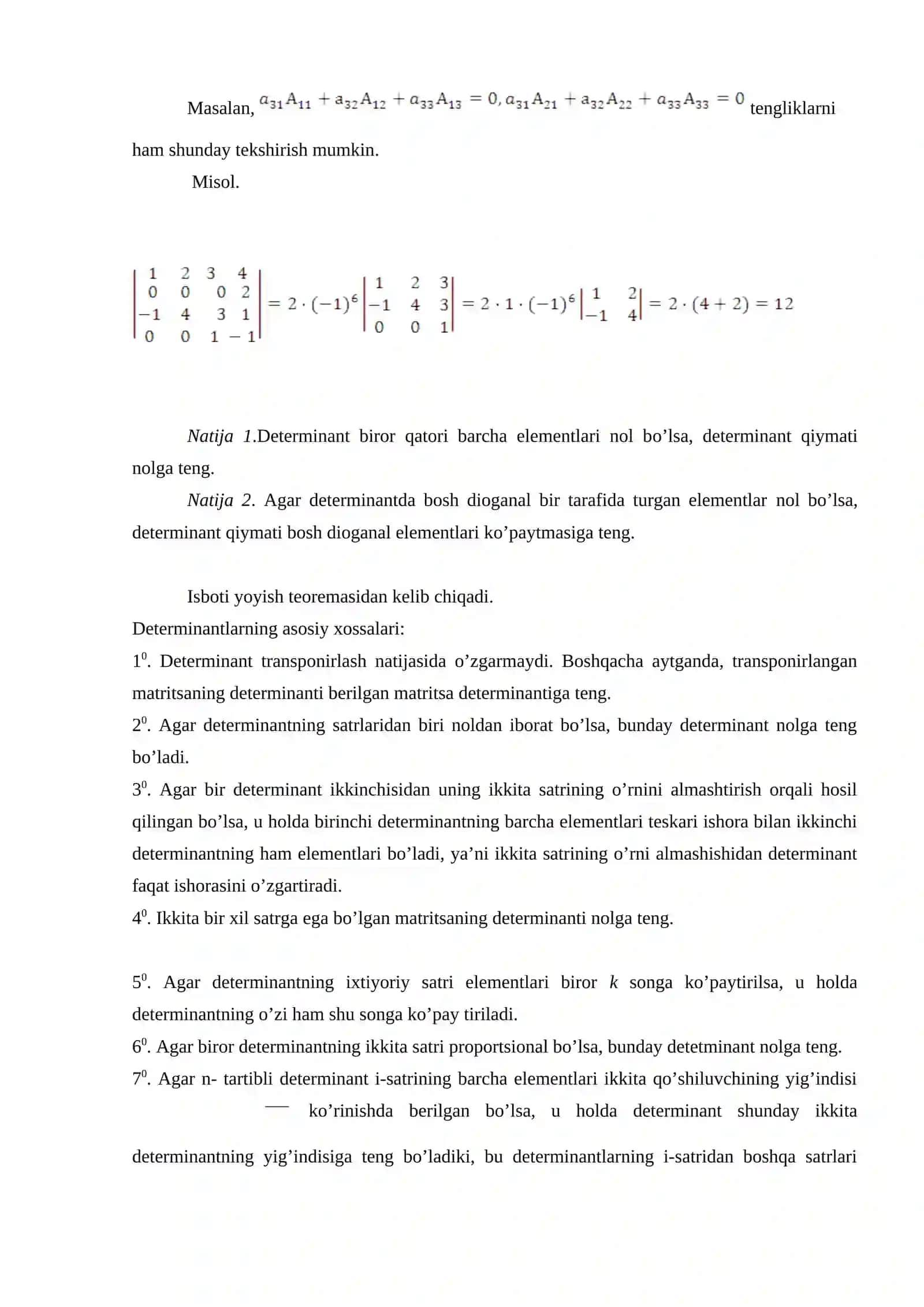 Determinantlar va ularning hossalari 4