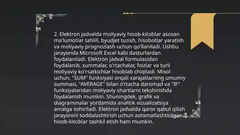Elektron jadvalda funktsiyalar ustalari 4
