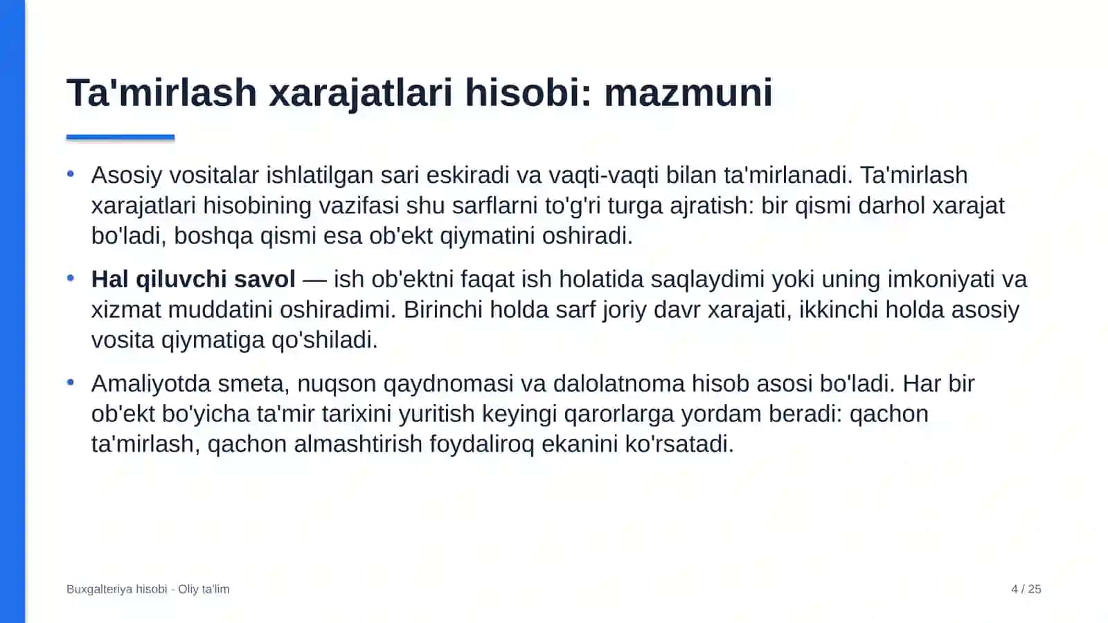xususiy bog'chalarda ta'mirlash xarajatlari hisobi 8998 4
