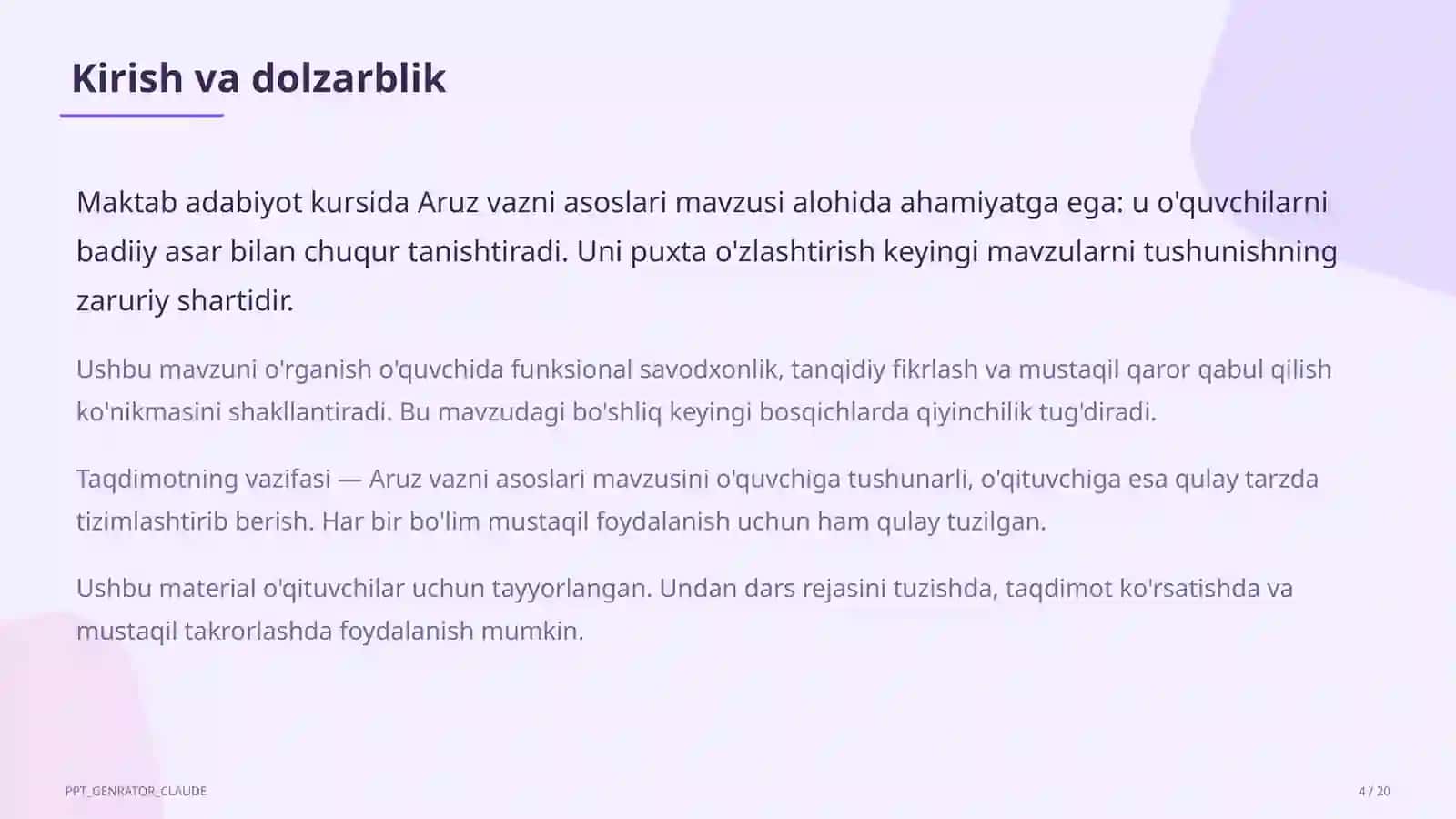 Aruz vazni asoslari (9-sinf) 4