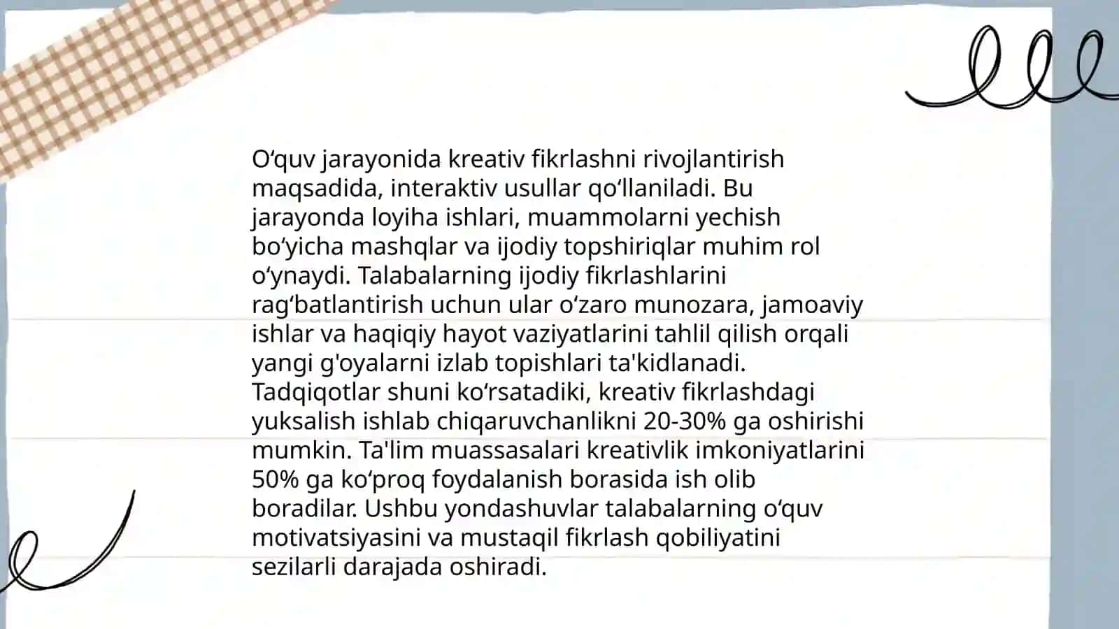 Kreativ pedagogika fanini o'qitishda pedagogik texnologiyalardan foydalanish 4