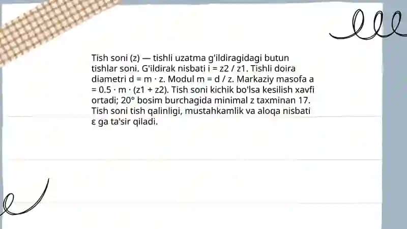 Tishli Uzatmalarning asosiy parametrlari 4