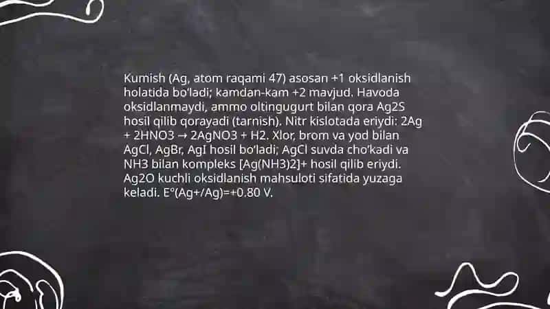 Kumish xossalari,ishlatilishi 4