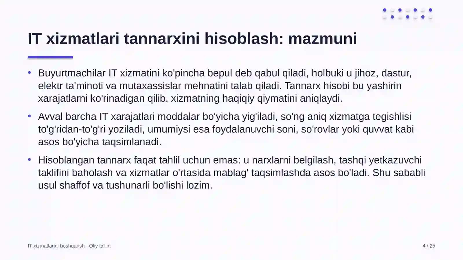 IT XIZMATLARINI BOSHQARISH · OLIY TA'LIM 4