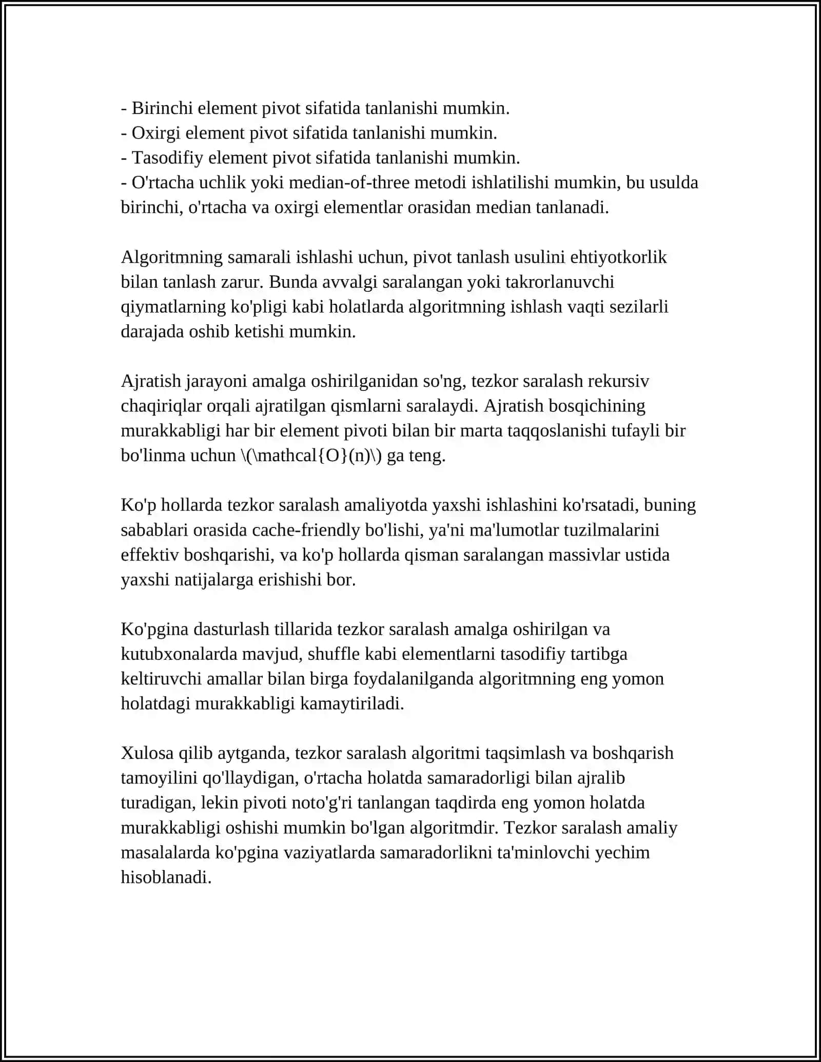 TEZKOR SARALASH ALGORITMI 4