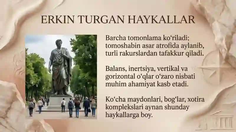 Haykaltaroshlikning turlari va moddiy-texnik vositalari haykaltaroshlikning tarkibi teksturada ifoda 4