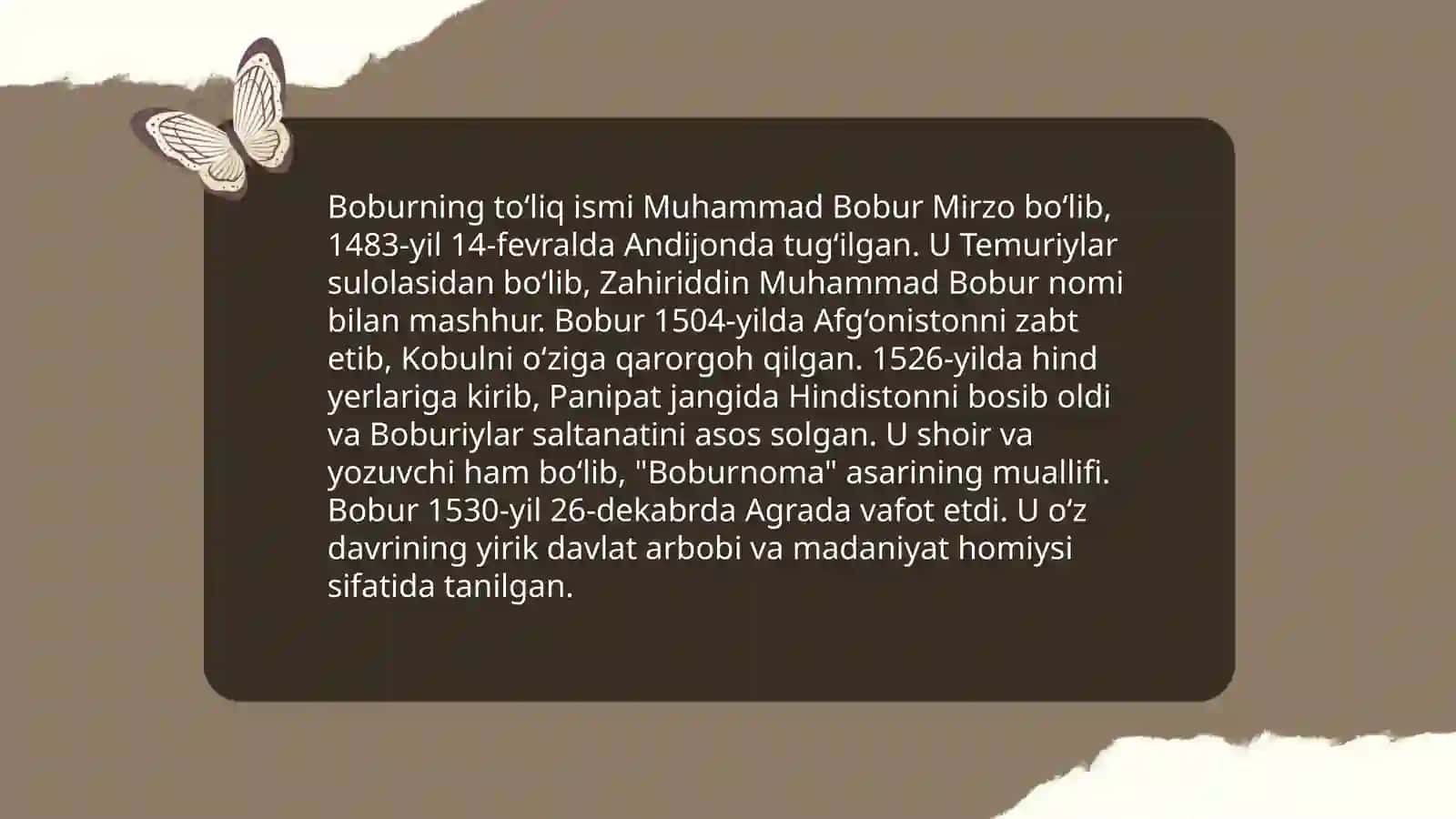 Zahiriddin Muhammad Bobur "Boburnoma" asari 4