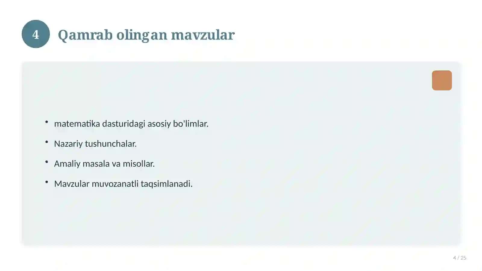 9-SINF MATEMATIKA FANI BO'YICHA TEST SAVOLLARI 4