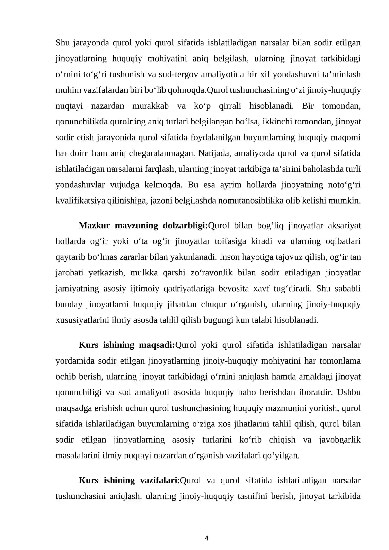 Qurol yoki qurol sifatida ishlatiladigan narsalar yordamida sodir etilgan jinoyatlarning jinoiy-huquqiy xususiyatlari 4