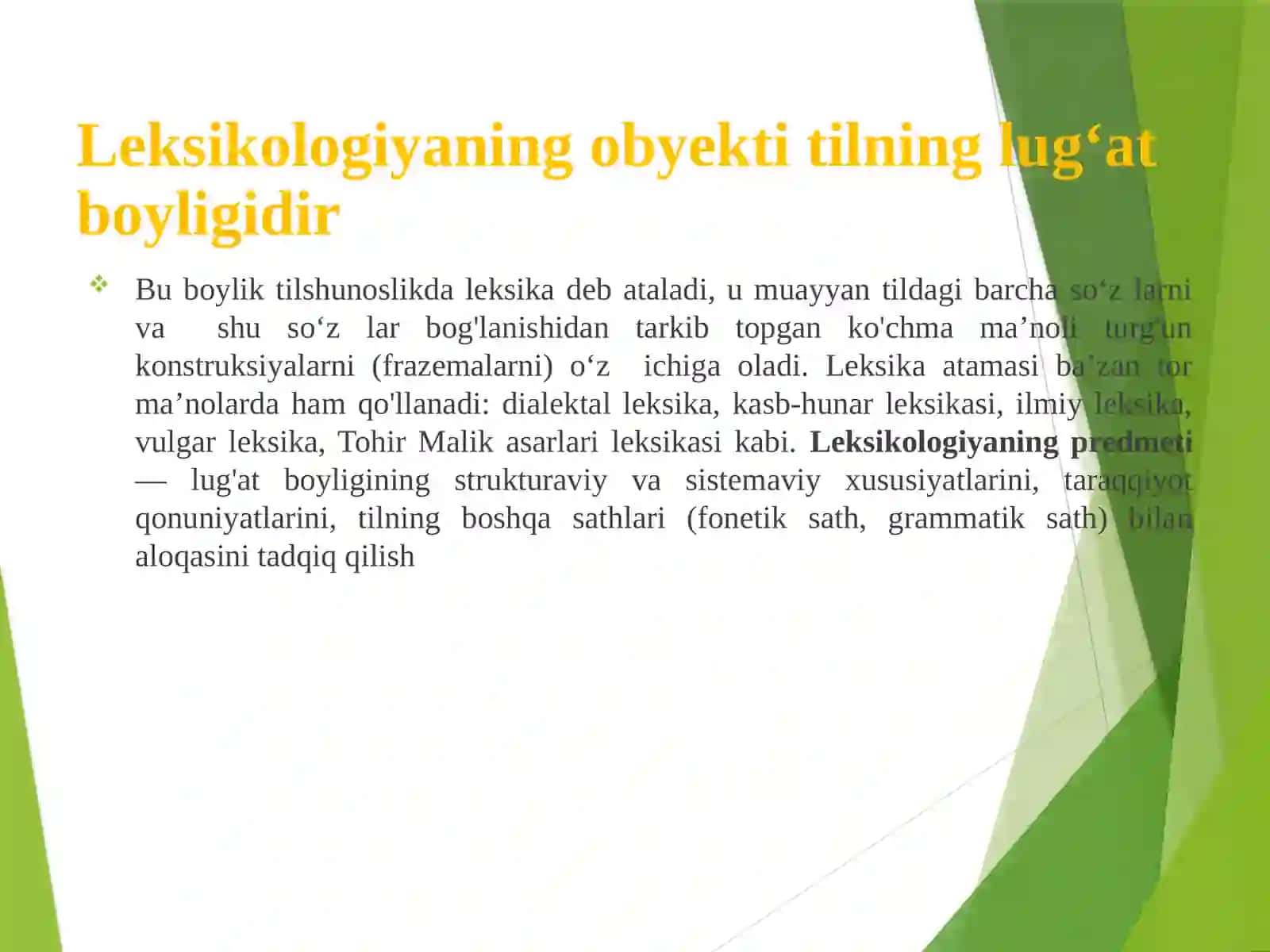 O‘zbektilinin leksik qatlami 4