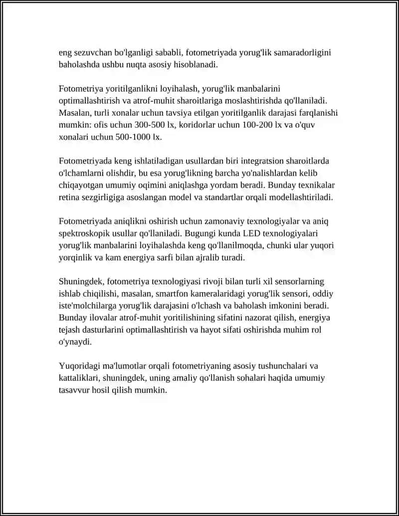 MUSTAQIL ISH Mavzu: FOTOMETRIYA QONUNLARINI O‘RGANISH 4