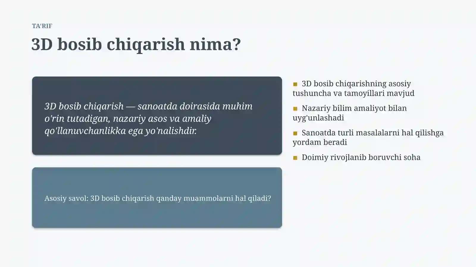 3D bosib chiqarish Metodlari va usullari 4