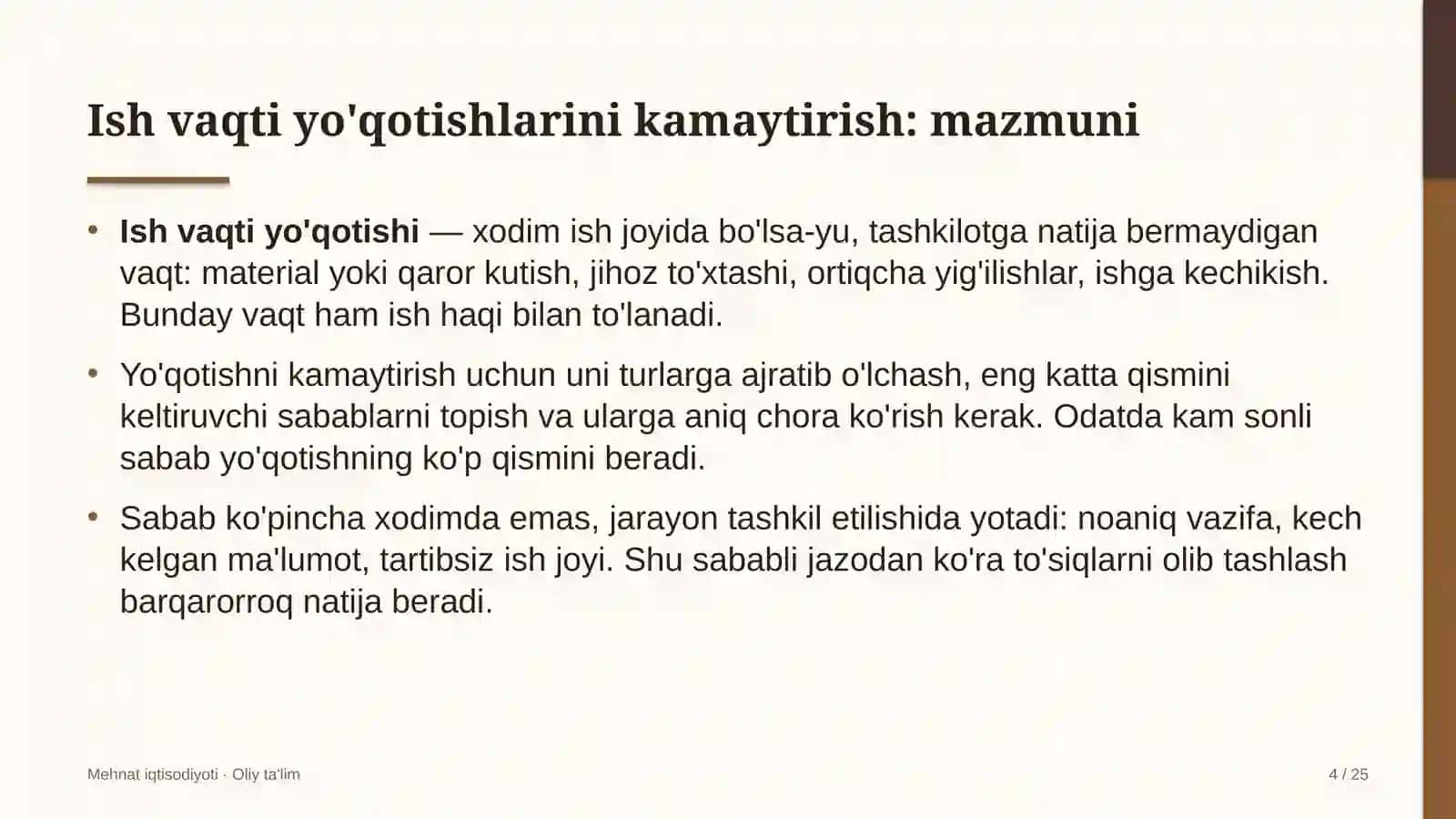 Yakka tartibdagi uy-joy qurilishida ish vaqti yo'qotishlarini kamaytirish 4