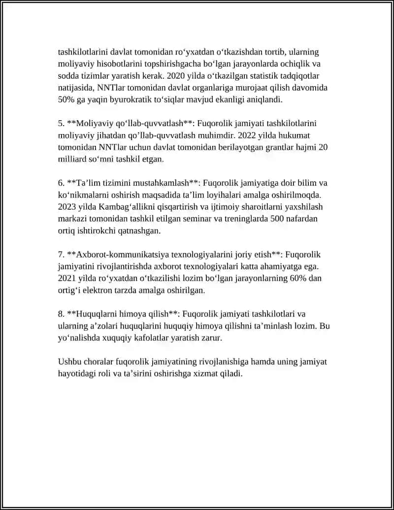 FUQOROLIK JAMIYATINI YANADA JIVOJLANTIRISH BO'YICHA RIVOJLANTIRISH STRATEGIYASI 4
